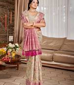 gray cottan silk blend with meena woven work traditional saree