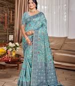 sky blue cottan silk blend with meena woven work traditional saree