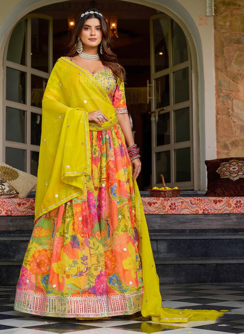 Yellow Smart Printed Lehenga Choli 