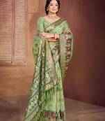light green cottan silk blend with meena woven work traditional saree