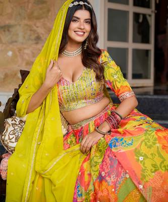 Yellow Smart Printed Lehenga Choli  4