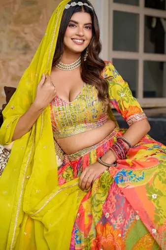 Yellow Smart Printed Lehenga Choli 