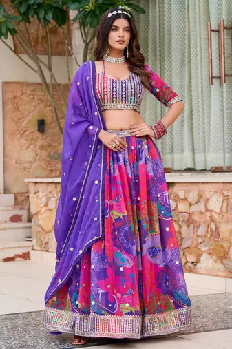 Lavender Printed Lehenga Choli