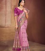 light pink cottan silk blend with meena woven work traditional saree