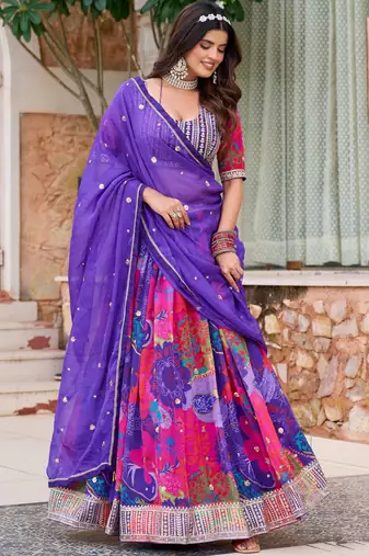 Lavender Printed Lehenga Choli