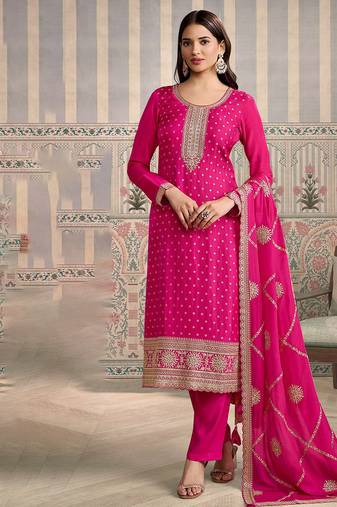 Red color viscose chiniya silk fabric ethnic embroidered salwar kameez