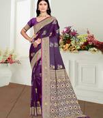 violet  satin silk blend woven work traditional saree