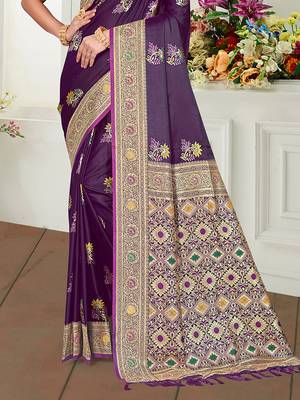 violet   satin silk blend woven work traditional saree 3