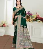 green satin silk blend woven work traditional saree
