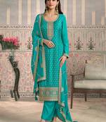 Sea green color viscose chiniya silk fabric ethnic embroidered salwar kameez