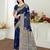 navy blue satin silk blend woven work traditional saree