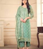 Sea green color elegant organza fabric designer embroidered suit