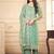 Sea green color elegant organza fabric designer embroidered suit