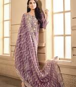 Purple color elegant organza fabric embroidered suit