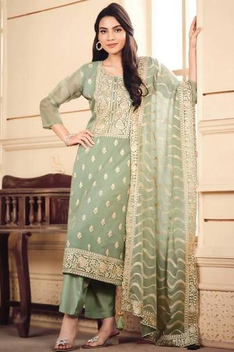 Pista color elegant organza fabric embroidered suit