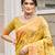 yellow cottan silk blend with meena woven work traditional saree