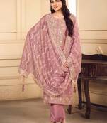 Pink color elegant organza fabric embroidered suit
