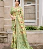 green cottan silk blend with meena woven work traditional saree