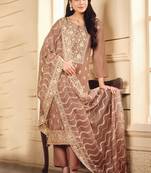 Brown color elegant organza fabric embroidered suit