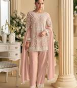 Peach georgette embroidered suit semi stitched