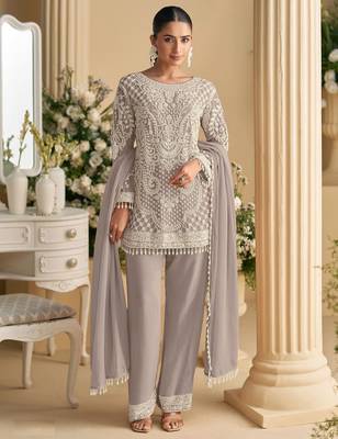 Grey Georgette Embroidered Suit 1