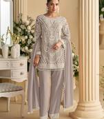 Grey Georgette Embroidered Suit
