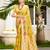 yellow cottan silk blend with meena woven work traditional saree