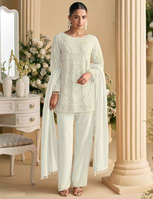 White Georgette embroidered Suit 1