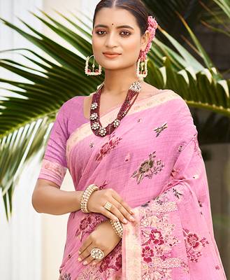 pink cottan silk blend with meena woven work traditional saree 2