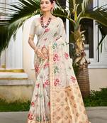 off-white cottan silk blend with meena woven work traditional saree