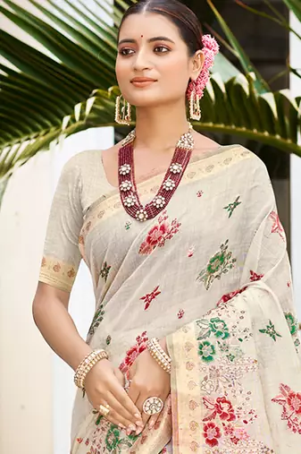 off-white cottan silk blend with meena woven work traditional saree