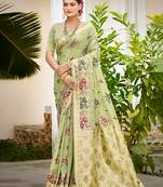 light green cottan silk blend with meena woven work traditional saree