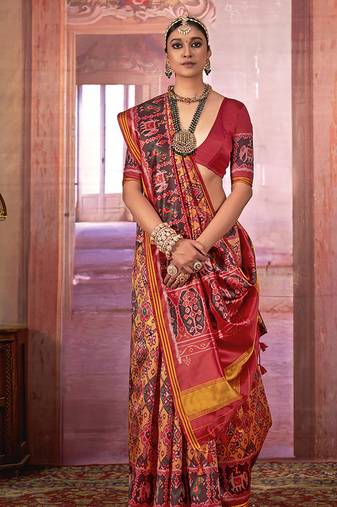 multi colour patola print art silk blend trendy saree