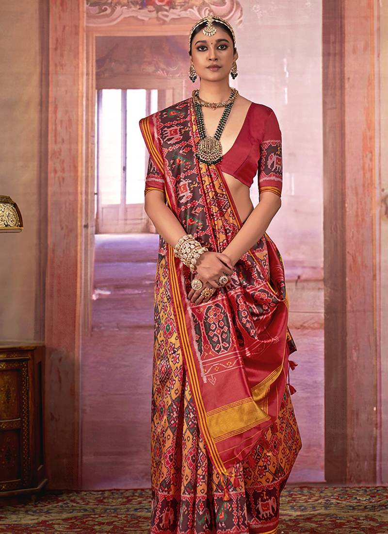 multi colour patola print art silk blend trendy saree