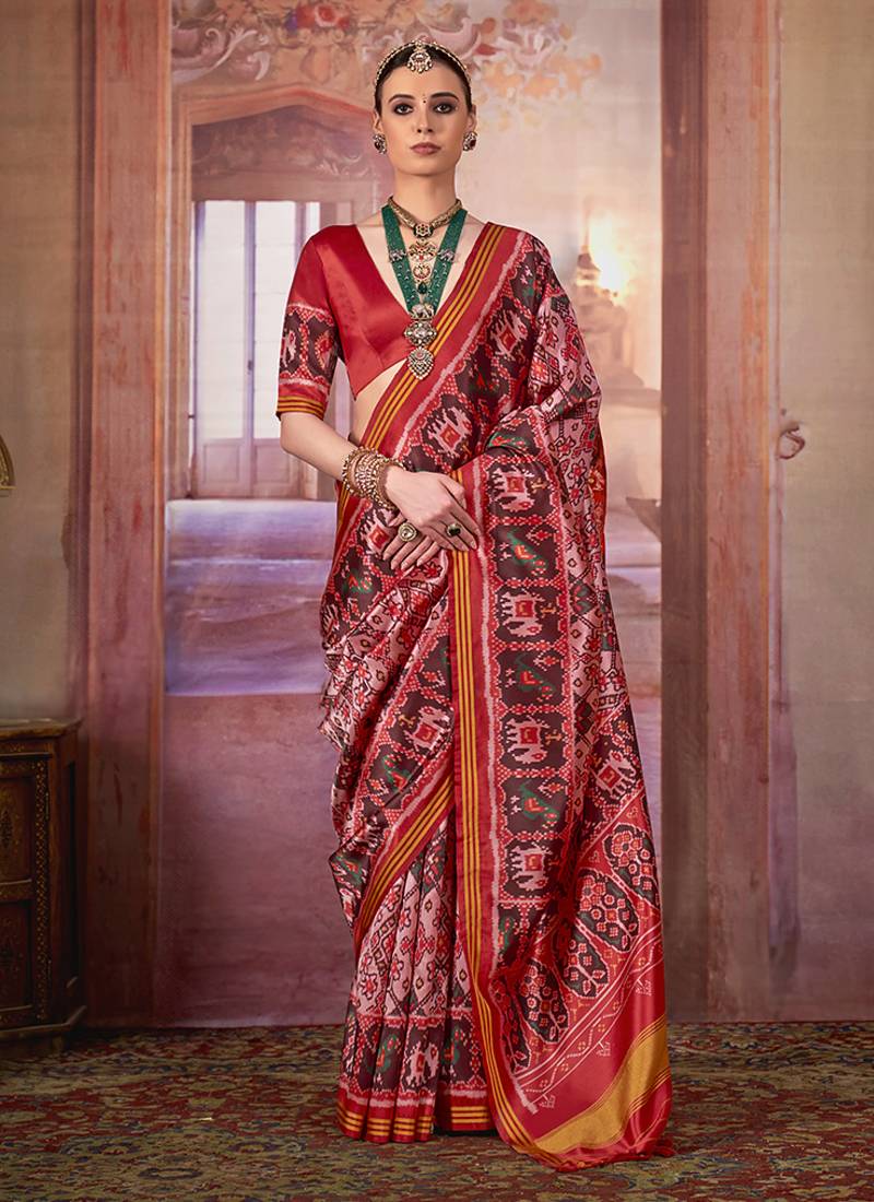 multi colour patola print art silk blend trendy saree