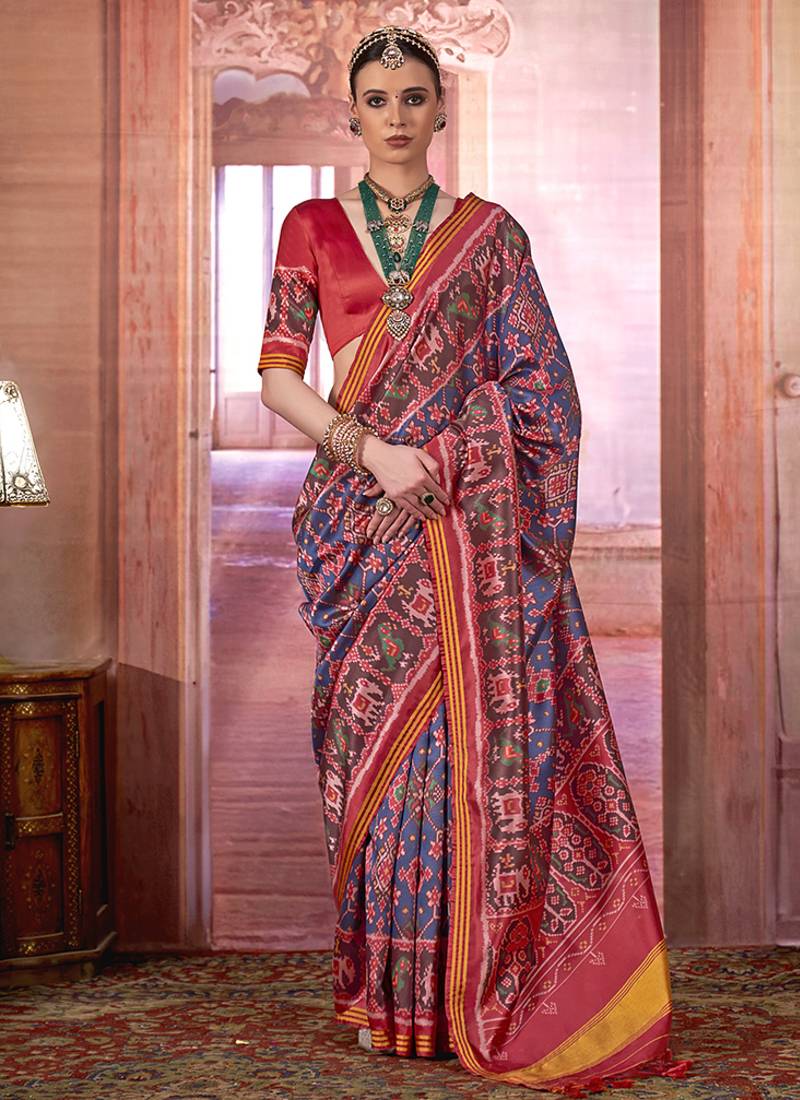 multi colour patola print art silk blend trendy saree