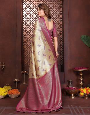 crean faux banarasi tissue silk blend blend woven rich paithani ceremonial saree 4