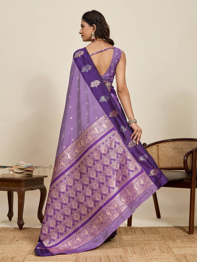 lavender color soft art silk fabric designer ethnic woven traditional saree