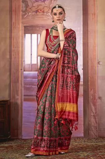 multi colour patola print art silk blend trendy saree