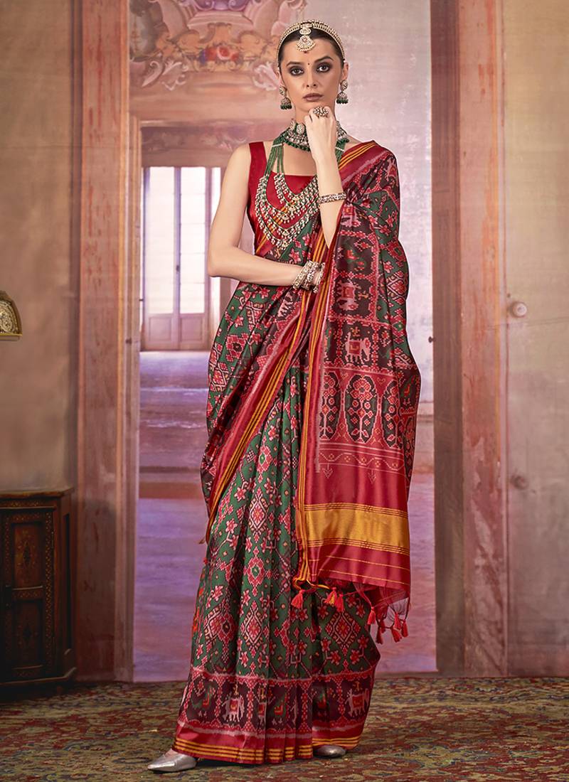 multi colour patola print art silk blend trendy saree