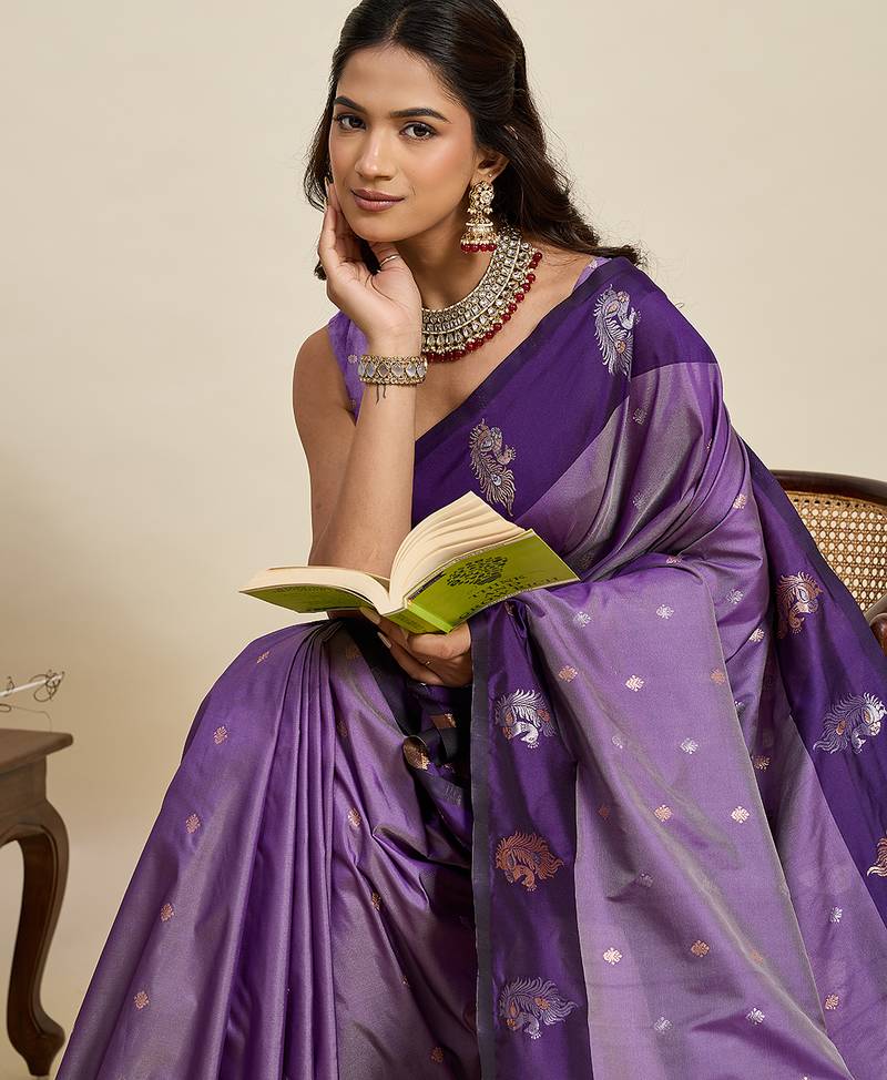 lavender color soft art silk fabric designer ethnic woven traditional saree