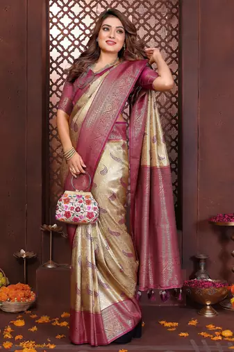 crean faux banarasi tissue silk blend blend woven rich paithani ceremonial saree