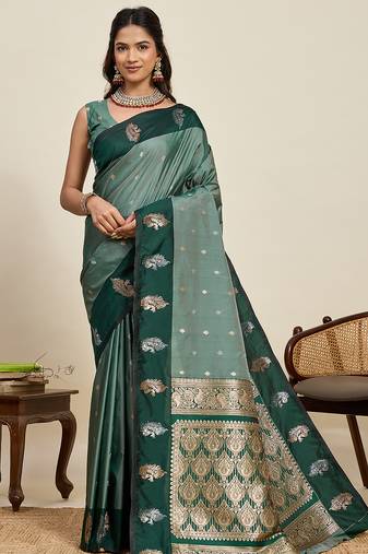 green color soft art silk fabric designer ethnic woven traditional saree