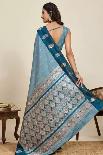 blue soft art silk blend ethnic woven traditional saree