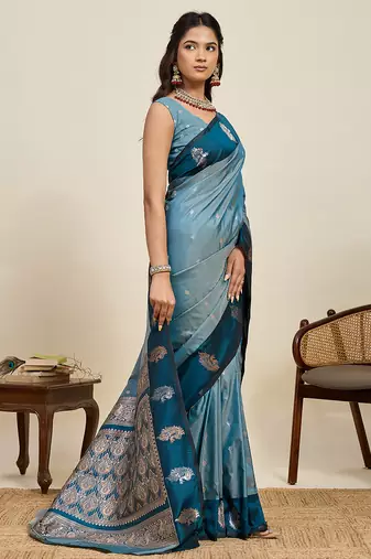 blue soft art silk blend ethnic woven traditional saree
