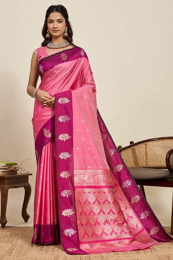 pink color soft art silk fabric designer ethnic woven traditional saree