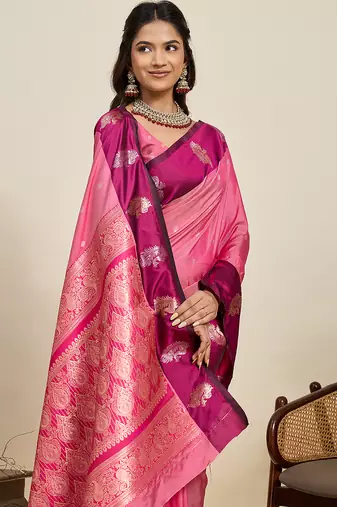 pink soft art silk blend ethnic woven traditional saree