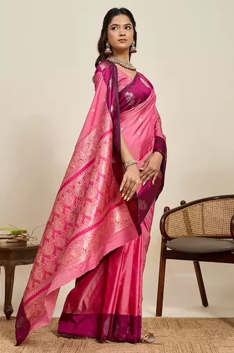 pink soft art silk blend ethnic woven traditional saree