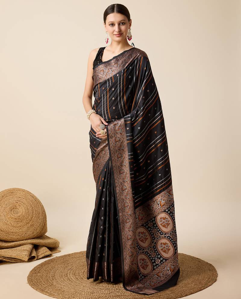 black color jacquard art silk graceful woven designer saree