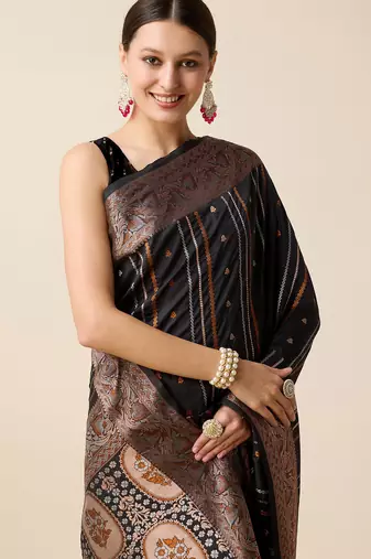black jacquard art silk blend graceful woven saree